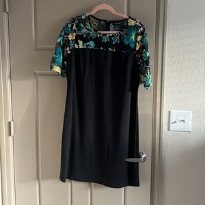 Mesh Flower Embroidery Dress in plain Black